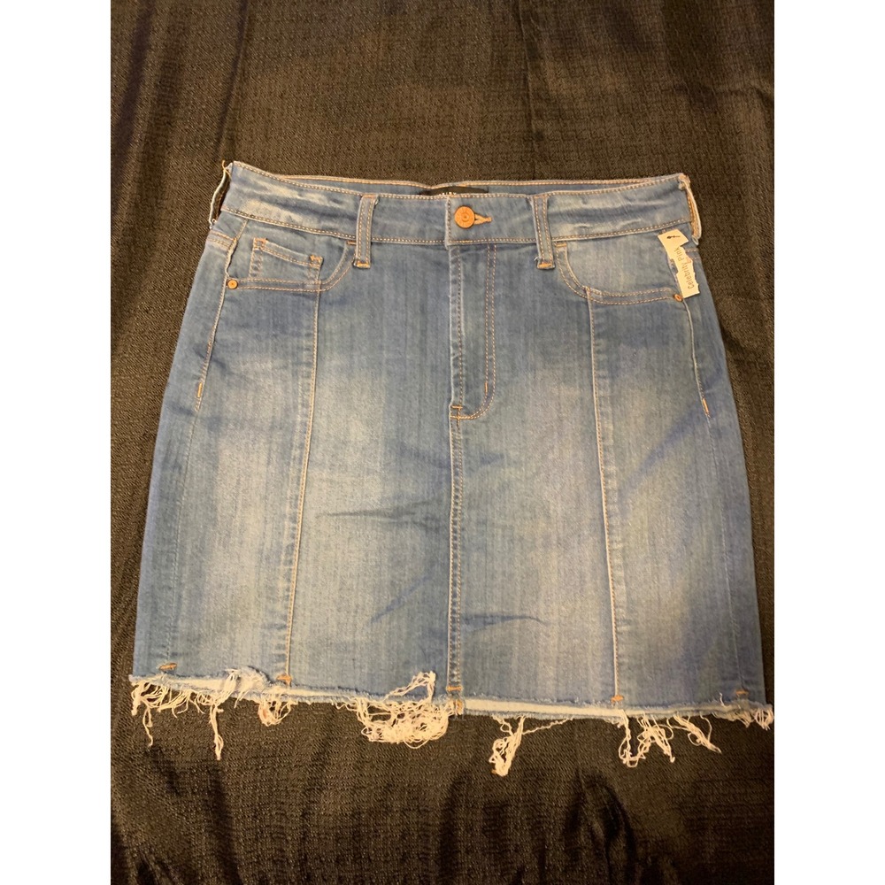 Celebrity Pink Womens Raw Hem Denim Mini Skirt Medium Wash Blue Size 9/29